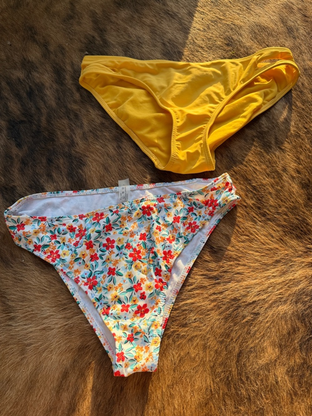 2 pc Bikini Bottom Bundle Yellow Bikini Bottom + Floral High-Cut Bikini Bottom